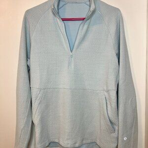Lululemon Textured Double-Knit Cotton At Ease Half Zip Powder Blue Size Small